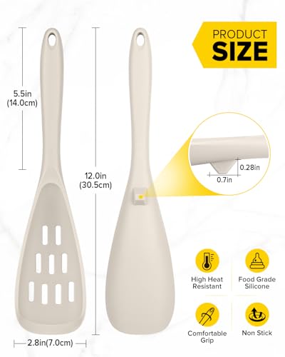 BUNDLEPRO Silicone Cooking Spoons for Nonstick Cookware, One-Piece, 2 Pack - color: Khaki
