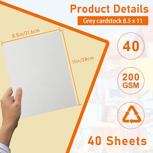 Guakicae 40 Sheets Grey Cardstock 8.5 x 11 Certificate Paper 75lb - color: Grey, size: 40 Sheets