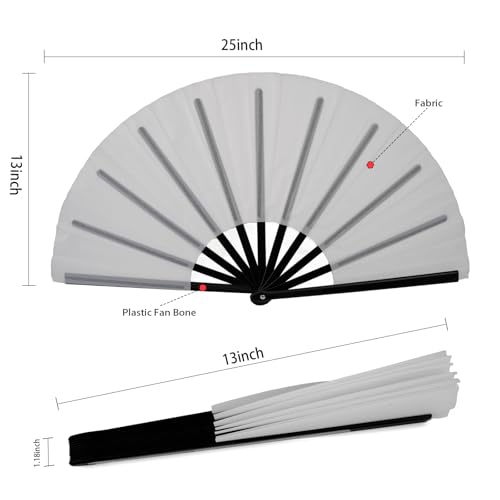 QIRMIZI 10PCS Large Folding Hand Rave Fan - Popping Fan Clacking Fans for Chinese Kung Fu, Tai Chi, Dance, Music Festivals,Carnivals, Weddings, EDM Events, Parties & Decorations,White - color: White