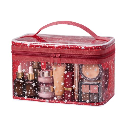 Star Clear Makeup Bag, Waterproof Travel Cosmetic Bag Toiletry bag,Red - color: Red