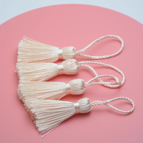 20Pcs 4.3 Inch Silky Mini Craft Tassels for Earrings, Souvenir(Beige Red) - color: #11beige Red