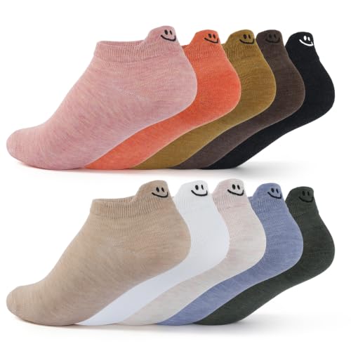 10 Pairs Cute Kawaii Embroidered Low Cut Ankle Socks - color: Muted Neutral Tone Minimal Face