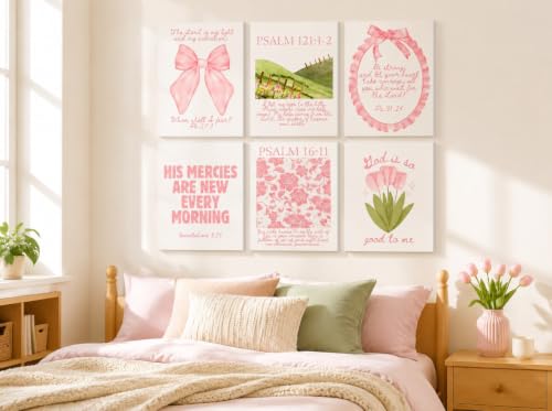 6Pcs Framed Pink Christian Canvas Wall Art - color: Pink Bible-Wrapped Canvas, size: 10"Lx8"W