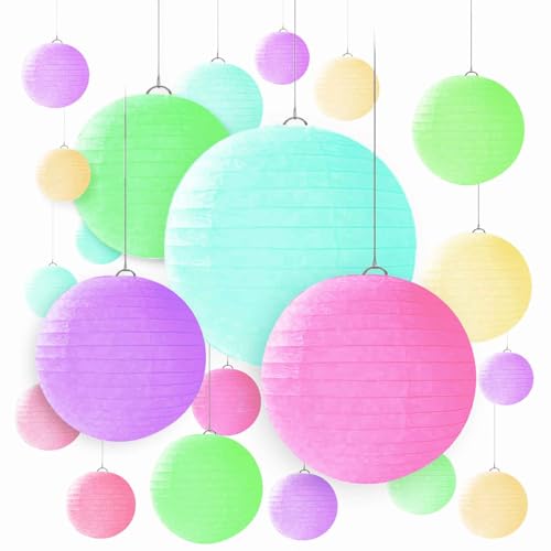 Paper Lanterns Decorative 15pcs Pastel Colorful Theme Party Decorations for Birthday Party Baby Shower Graduation Anniversary Blue Pink Green Purple Yellow Room Hanging Decor - color: Hot Pink,blue, Green,purple,yellow