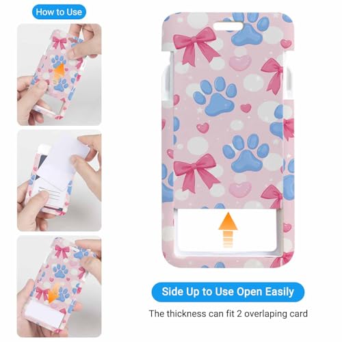 Badge HolderBlue Dog Paw Pink Bows White Bubble Badge Holder with Lanyard Clip Covenience to Use for Student Nurse Worker - color: Blue Dog Paw