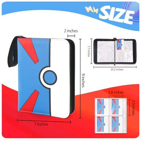 Collectible Trading Card Binder, 400 Pockets Card Holder with 50 Removable Sleeves, Portable Collection Binder Album Book Case Storage, Zipper Card Protective Sleeves for TCG, Sports Card - color: Super Blue