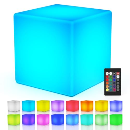 LOFTEK 12-inch LED Light Cube Stool, RGB Glowing Mood Night Light w/Remote - size: 12-inch Cordless