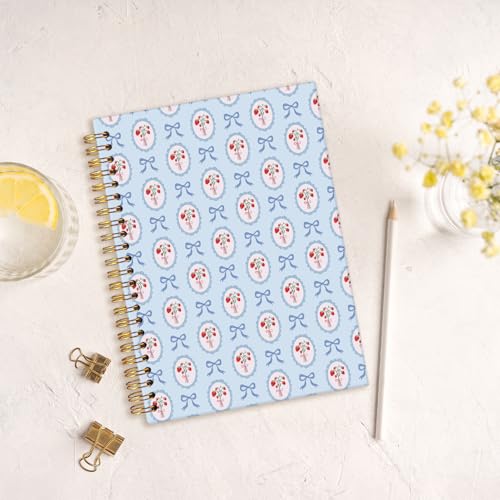 MOFUYU Blue Bow Spiral Notebook for Women,Cute Notebooks for School - color: Strawberry(pink)