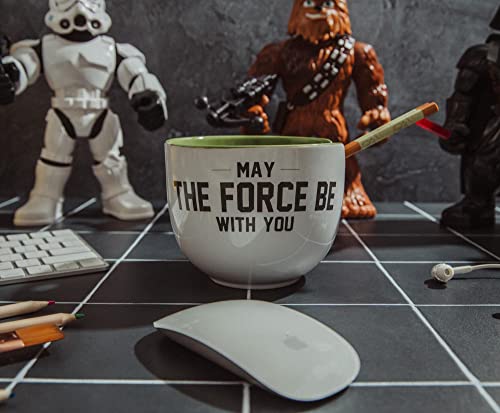 Star Wars Yoda May The Force Be With You Ceramic Dinnerware Set | Includes 20-Ounce Ramen Noodle Bowl and Wooden Chopsticks