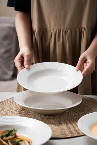 8.7-inch Wide Rim Lead-Free Ceramic Soup Bowls, Set of 4, White