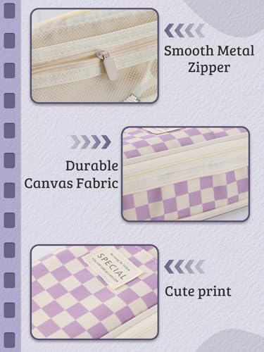 Bigmeta Gingham Expandable Pencil Case for Teens Girls - Purple - color: Purple
