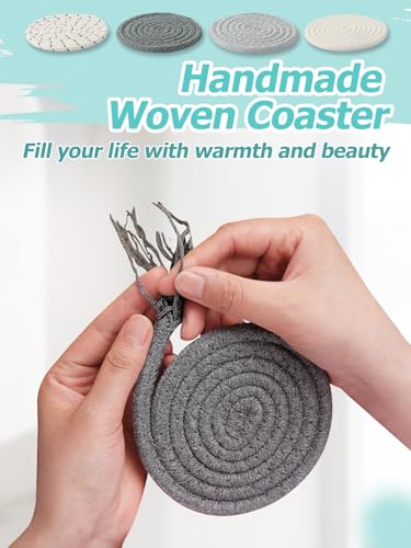 ANPHSIN Handmade Woven Drink Coasters, 8 Pcs Boho Absorbent Coasters