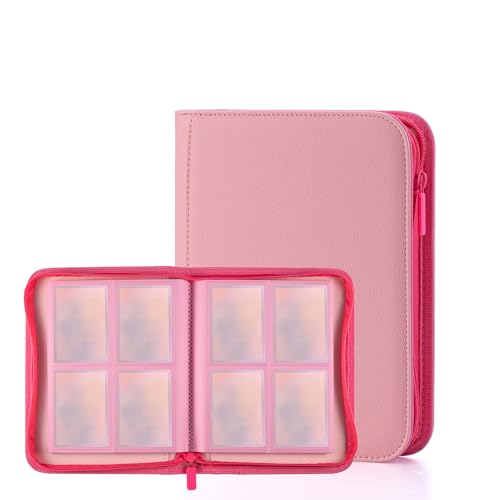 Pink Card Binder 4 Pocket, Trading Card Binder with Zipper, Holds 160 Cards - color: Pink