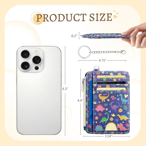 Kelvoris Credit Card Holder Small Wallet Women, Slim RFID, Cute Dinosaur - color: Dinosaur