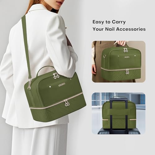 Leudes Nail Bag Polish Organizer Case Holds 42 Bottles & Gel Lamp - color: Army Green