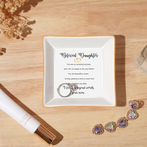 PUDDING CABIN Daughter Gifts from Mom Ring Dish Beloved Daughter Jewelry Tray Birthday Gift - color: Daughter