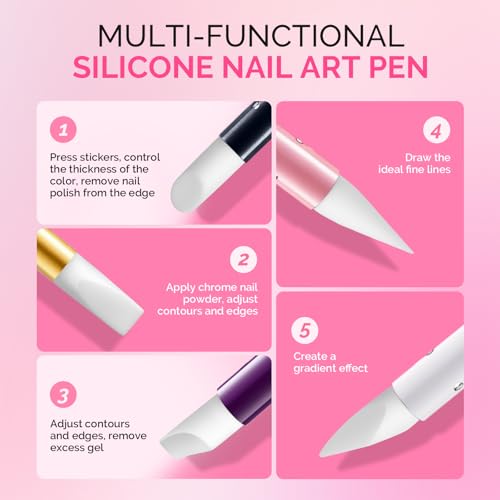 MelodySusie 5Pcs Nail Art Sculpture Dual Pen - color: Purple, Pink, White, Gold, Black, size: 5