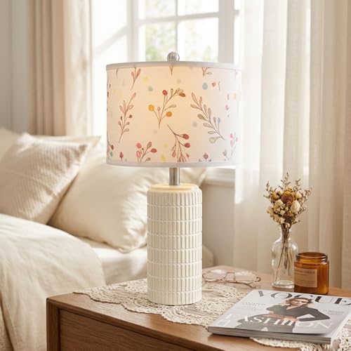 PoKat 23'' Table Lamp with Flower Lampshade for Night Stands, Birthday Gifts for Women Mom, House Warming Gifts New Home Decor, Ceramic Lamp for Living Room, Modern Bedroom Lamp for Nursery - color: Floral Pink
