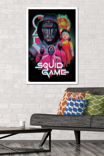 Trends International Netflix Squid Game: Season 2 - Group Glitch Wall Poster, 34L x 22.4W, White Framed Version - color: White Framed Version, size: 34"L x 22.4"W