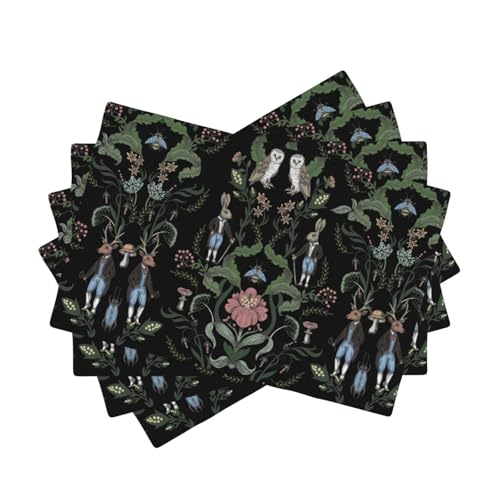 Forest Animals Placemats,Fairytale Botanical Floral Rabbit Design Table Place Mats 4 Pcs Non-Slip Heat Resistant Dining Room Tabletop Decor for Kitchen Party - color: Fgch-2, size: 12x18"Placemats x4