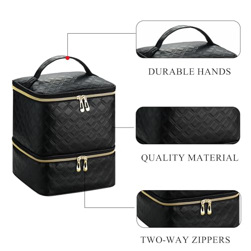 Upgraded Nail Polish Organizer Case - Holds 30 Bottles and 1 Nail Light, Double-layer Nail bag Organzier Case Nail Polish Storage Bag with Handles (Style B-Checker Black) - color: Style B-Checker Black