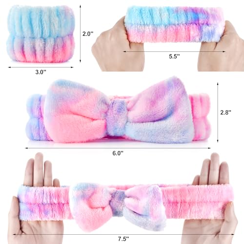 Wteehn 6pcs Headband and Wristband for Face Washing, Makeup Spa Skincare Headband, Skin Care Face Wash Headbands Wrist Bands Tools Set, for Women and Teen Girls Gifts - color: light coloured+pink purple