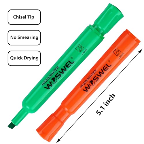 WOSWEL Highlighters Bulk, 72 Pack Tank Style Highlighters Assorted Fluorescent Colors Set, 6 Bright Colors Chisel Tip Highlighter Markers for Kid and Adult Coloring, Highlighting as School Supplies