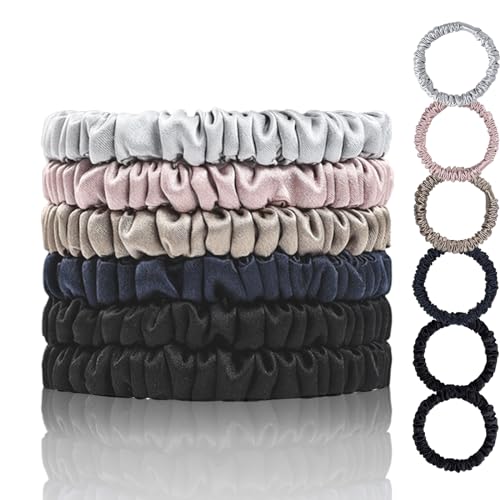 100% Mulberry Silk Hair Ties 6PCS, Silk Scrunchies for Women - color: 6Pcs(Apricot*1+Black*2+Lotus Pink*1+Navy*1+Silver Gray*1)
