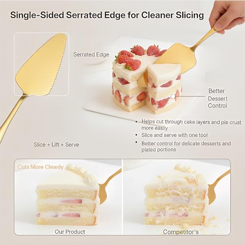 2-Piece Gold Cake Server & Pie Cutter Set, Stainless Steel with Gold Finish - color: Gold