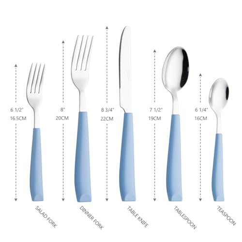 ANNOVA Silverware Set Stainless Steel Colorful Handle Tableware Kitchen Flatware Set Utensils, Includes Dinner Knives, Forks, Spoons, Salad Forks & Dessert Spoons (Light Blue25, 20 Pieces) - color: Light Blue25 20Pieces