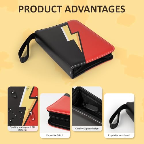 Card Binder 4 Pocket, 50 Removable Sleeves Holds 400 Double-Sided Cards, PU Premium 3-Ring Zipper Trading Card Album for Game Card & Sports Cards, Gift for Boys Girls（Black&Red） - color: Black & Red