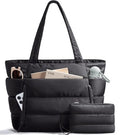 Bagstellar Puffer Tote Bag for Women, Lightweight Puffy Travel Gym Work Bag - color: Black