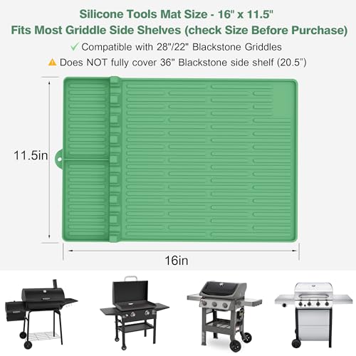 Silicone Grill Mat for Blackstone Griddle Accessories, 8-Slot Tool Mat - color: Light green