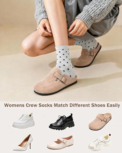 6 Pairs Crew Socks for Women, Soft Cute Funny Cotton Socks - color: Aether Whisper