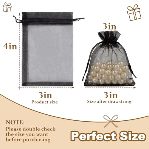 Crweety 50 Pcs Organza Bags 3x4, Black Small Mesh Gift Bags Drawstring Bulk - color: Black