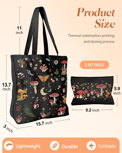 Miss Adola Canvas Tote Bag with Matching Makeup Pouch - color: Black Mushroom