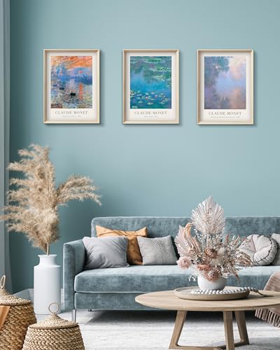 HesenDot Framed Claude Monet Water Lilies Canvas Wall Art Set of 3 12x16in - color: Framed Monet Vintage, size: 16"L x 12"W