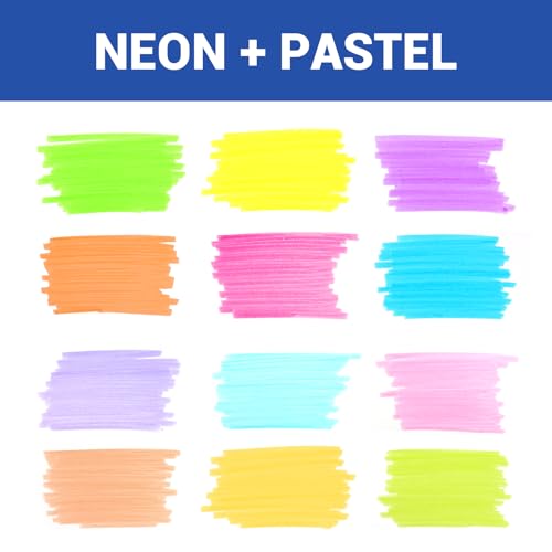 WRITECH Retractable Highlighters Assorted Colors: Chisel Tip Click Aesthetic Highlighter Marker Pens Pack Multi Colored Ink No Bleed Smear for Highlighting Journaling (12ct Neon+Pastel) - color: Neon+Pastel, size: 1 Count (Pack of 12)