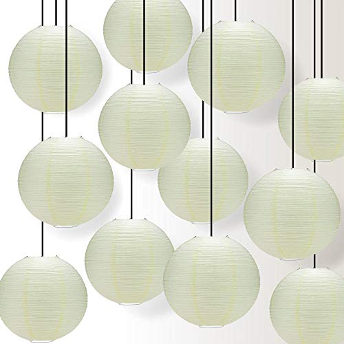 Paperlanternstore.com 12 Pack - 12 Inch Beige/Ivory Fine Line Premium Even Ribbing Paper Lantern, Extra Sturdy - color: Beige/Ivory Fine Line (12-pack), size: 12 Inch