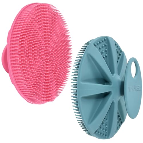 INNERNEED Food-Grade Soft Silicone Body Scrubber Shower Brush, Green+Pink - color: (Set) Dark Green+pink