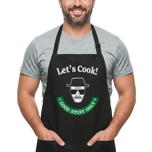 Funny Cooking Apron - Dad, Mom Kitchen Chef Grilling Aprons - 2 Pockets & Long Straps - Men & Women - color: Let's Cook Stuff