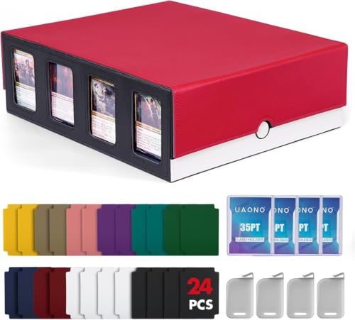 UAONO 4-Row 3000+ Trading Card Storage Box with Commander Display - color: Red&White, size: 4-row