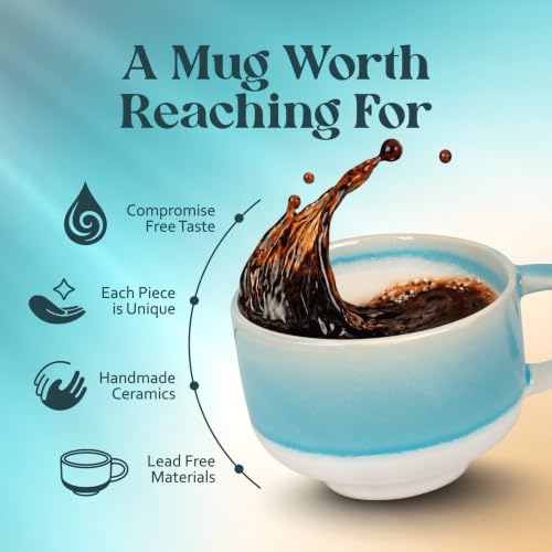 NOVA CERAMICS Handmade Unique Coffee Mug - 16 oz Ceramic Mug - Lagoon - color: Lagoon