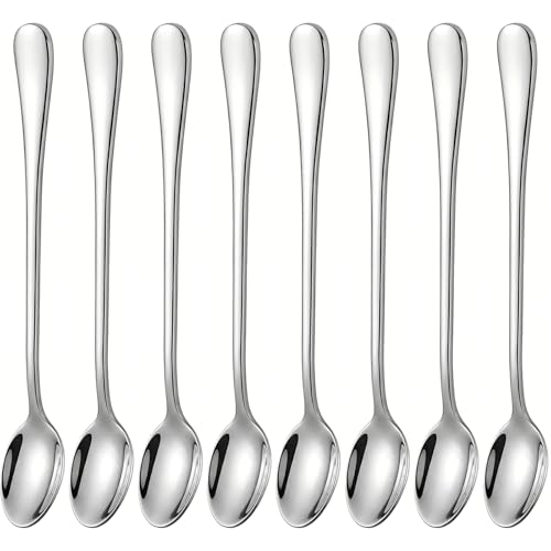 Long Handle Iced Tea Spoons, 7.9" 18/10 Stainless Steel Cocktail Stirring Spoons with Thickened Ergonomic Handle, Tall Coffee & Latte Stirrers, Dessert Spoon Set, Dishwasher Safe 8-Piece - color: Silver 7.5 IN, size: pointed