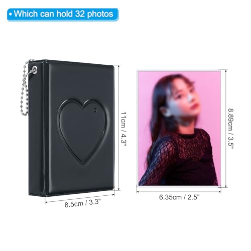 PATIKIL 3 Inch Mini Kpop Photocard Binder 2.5"x3.5" Album with 32 Pockets Small Bookshelf Love Heart Picture Holder Book for Collection, Black - color: Black