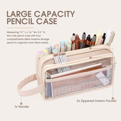 Crtiin 52 Pcs Aesthetic Pencil Pouch Set with Pen Highlighters, Beige - color: Beige
