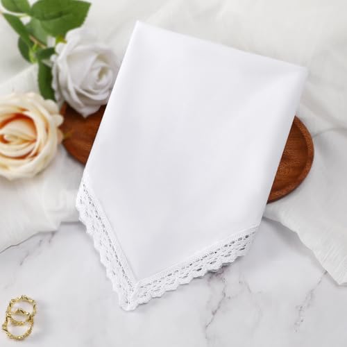 HOULIFE Handkerchiefs for Women, Pure White Handkerchief with Lace Edge