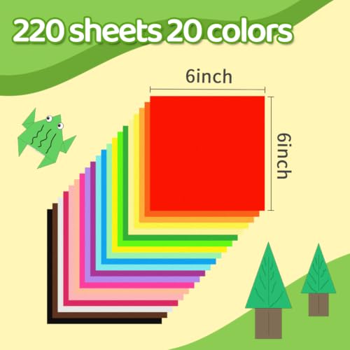 IOOLEEM Origami Paper Kit, 220 Sheets 20 Colors, Double Sided Colored Blank Folding Paper Set with Step-by-Step Instructions, Origami Kit for Art & Craft Supplies - size: 220pcs