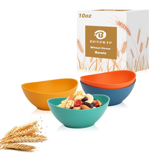 10 OZ Wheat Straw Bowls Set of 4 - Unbreakable Snack Bowls (Multi) - color: Multicolor, size: 10 Oz