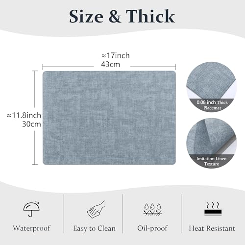 FROMHEART Faux Leather PU Placemats Set of 6 (Light Blue,11.8" x 17") - color: Light Blue, size: Set of 6